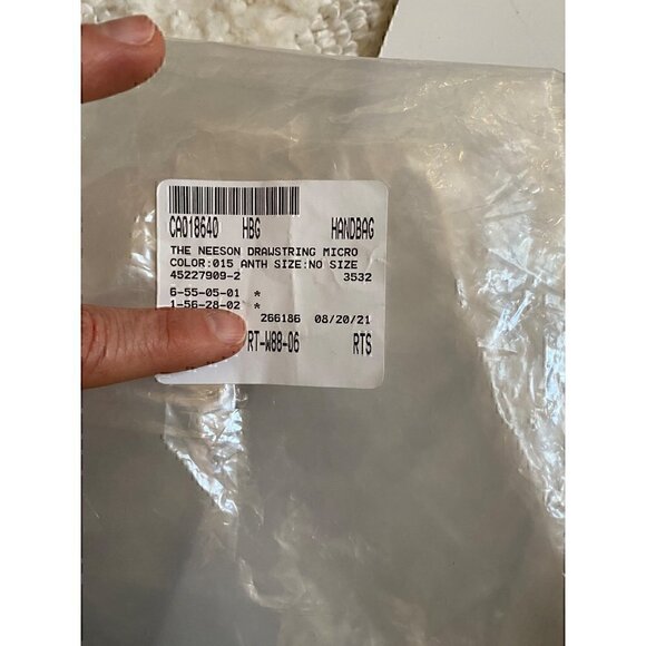 Anya Hindmarch Neeson Drawstring Micro Bag Leather Anthracite Bucket Crossbody - Picture 14 of 15